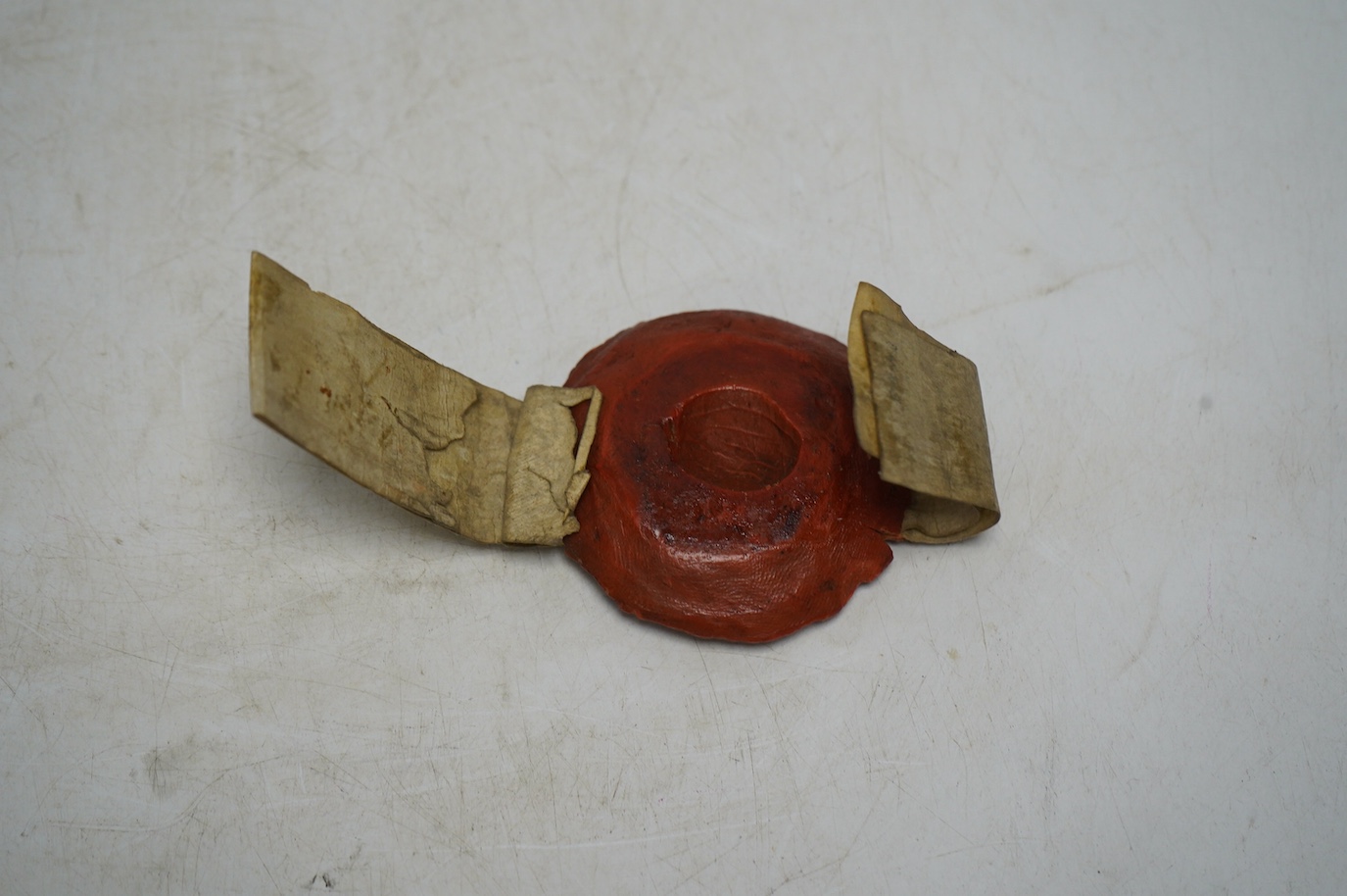 A 15th? century Bishop's wax seal, 6cm diameter. Condition - commensurate with age